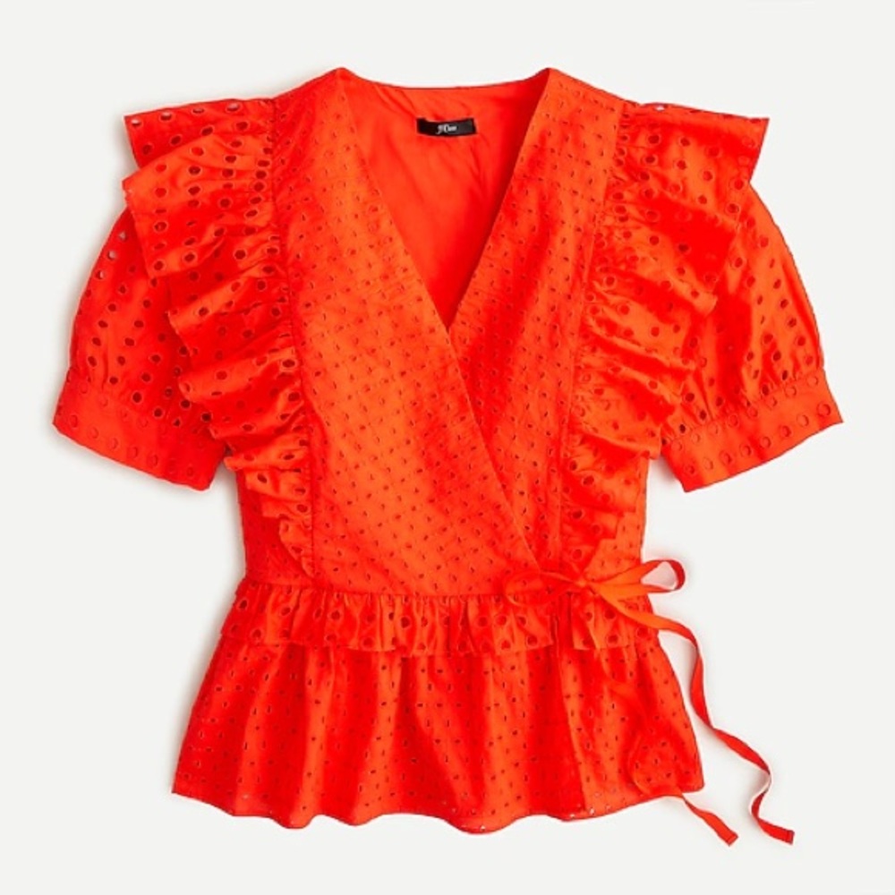 NWT J. Crew Orange Eyelet Ruffle Top